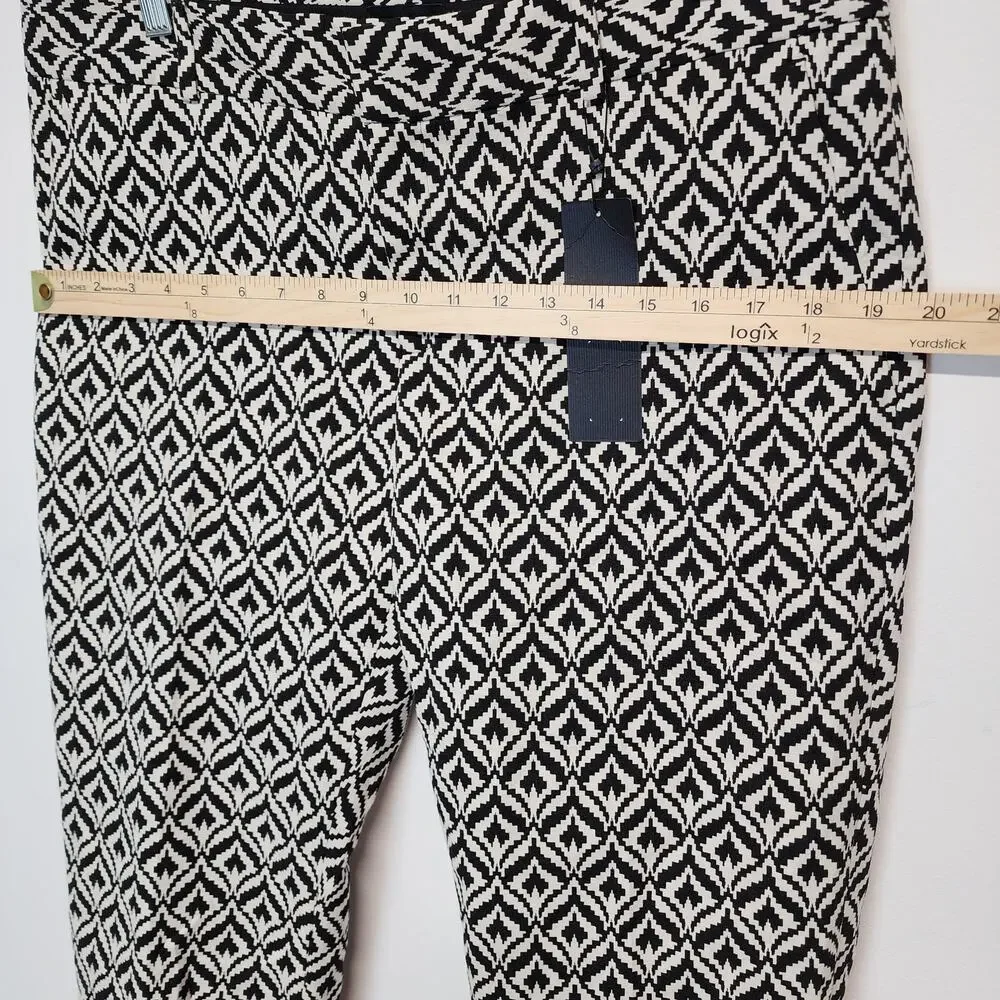 Banana Republic Womens Geo Hampton Crop Pants Size 12 Black Ecru Flat Front